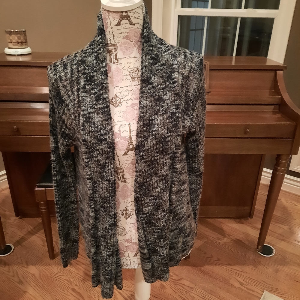 Large Black/gray/navy long cardigan